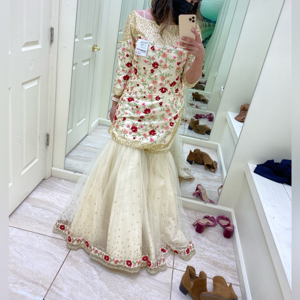 White large flare sharara with threadwork.